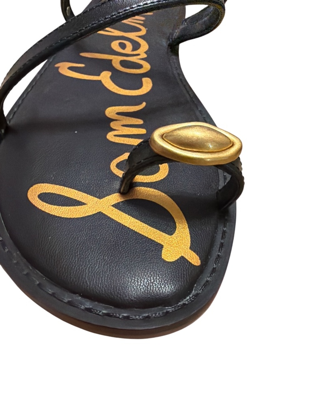 Sam Edelman Harlyn Black Leather Gold Toe Ring Sandals 8.5 NWOB - Picture 4 of 7